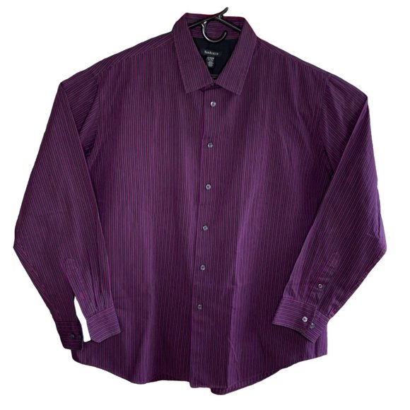 Van Heusen Other - Van Heusen Mens Long Sleeve Shirt Button Front Maroon Black Stripe 17-17.5 XL